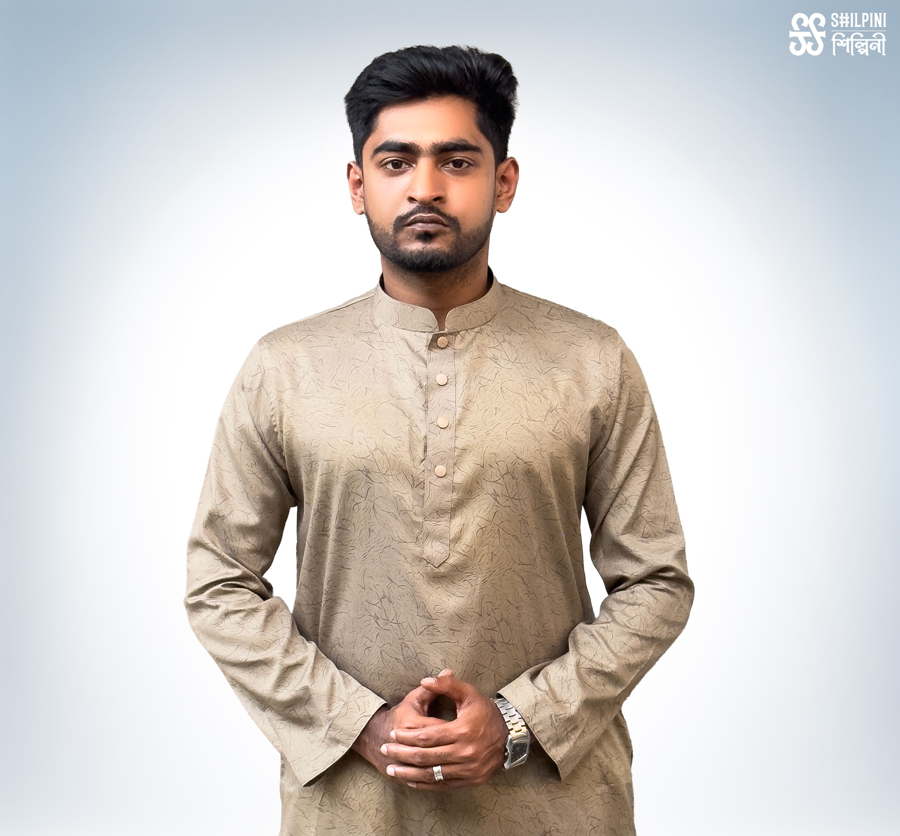 Shilpini - Premium Indian Cotton Golden Print Panjabi