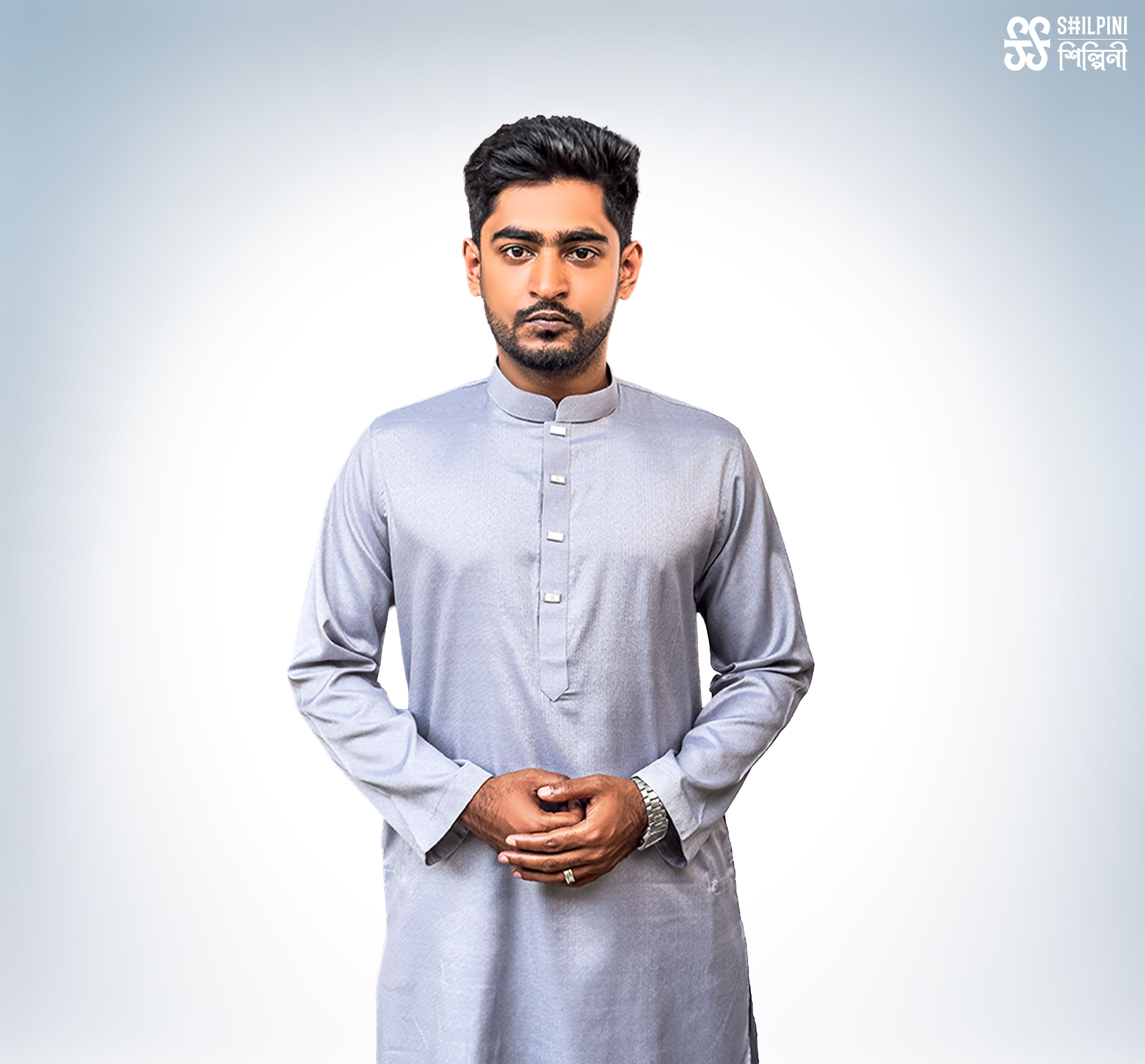 Shilpini Premium Indian Mix Cotton Light Grey Panjabi