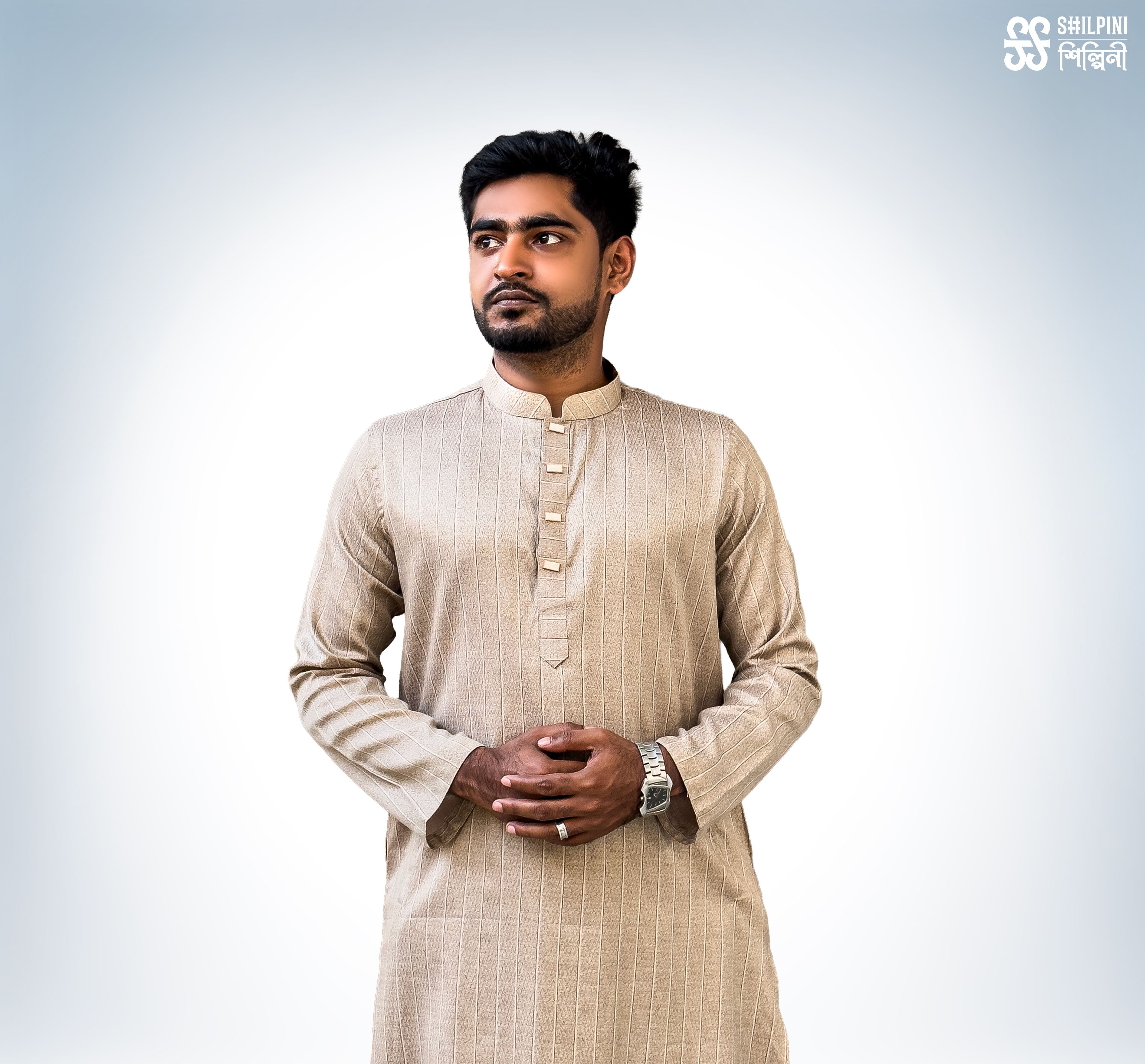 Shilpini Premium Indian Cotton Light Brown Panjabi