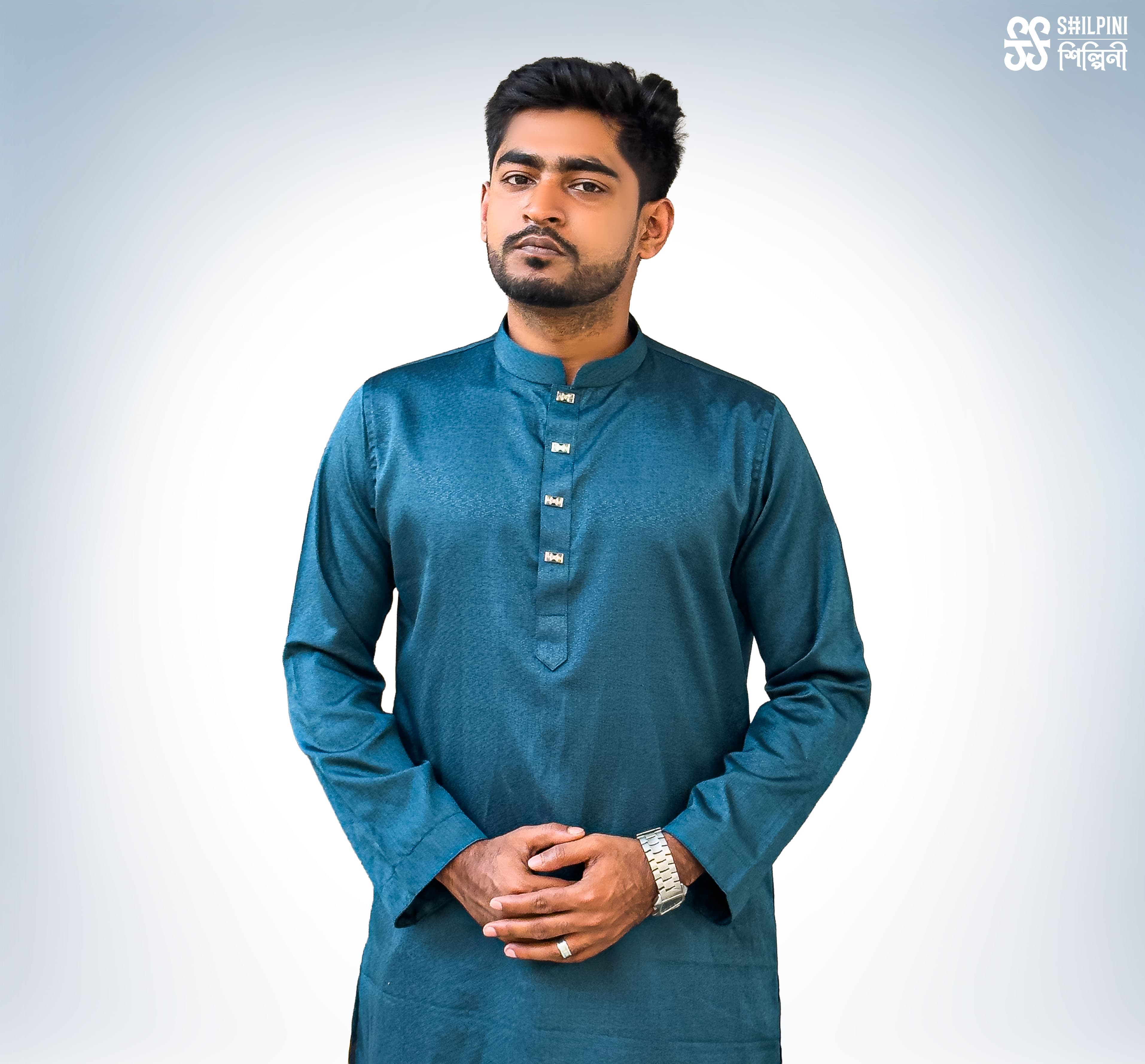 Shilpini Premium Indian Mix Cotton Deep Teal Panjabi